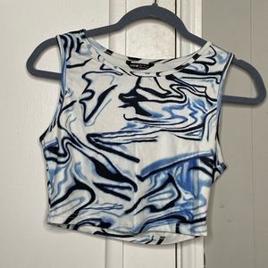 Y2K blue and white crop top